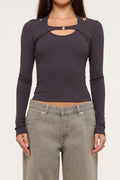 Abrand Jeans Pixie Halter Ls Top in CHARCOAL