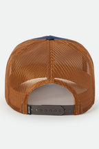 Brixton Reeves Netplus Trucker Hat in WASHED DENIM/CARAMEL