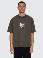 Thrills Co Rose Brigade Box Fit Oversize Cropped Tee - Olive Night in Olive Night