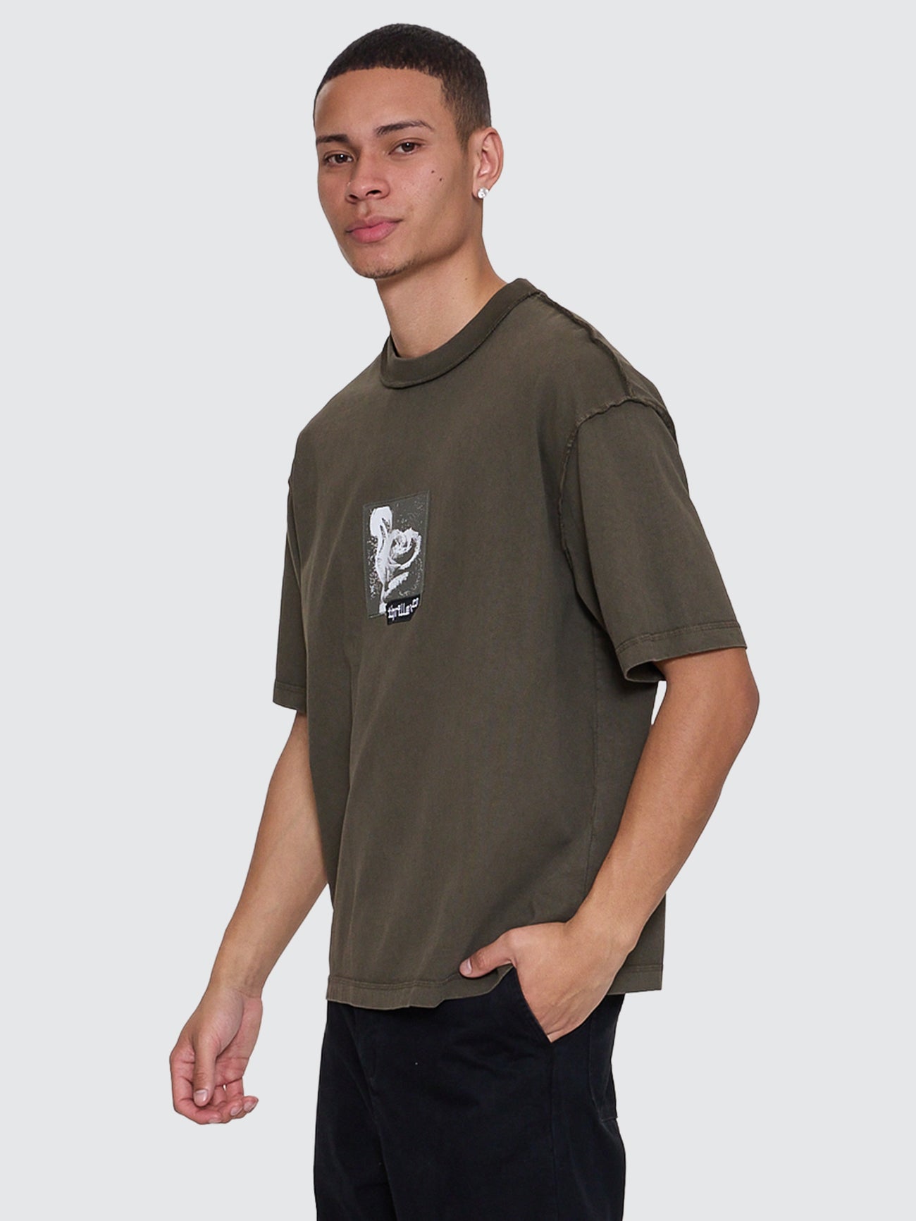 Thrills Co Rose Brigade Box Fit Oversize Cropped Tee - Olive Night in Olive Night