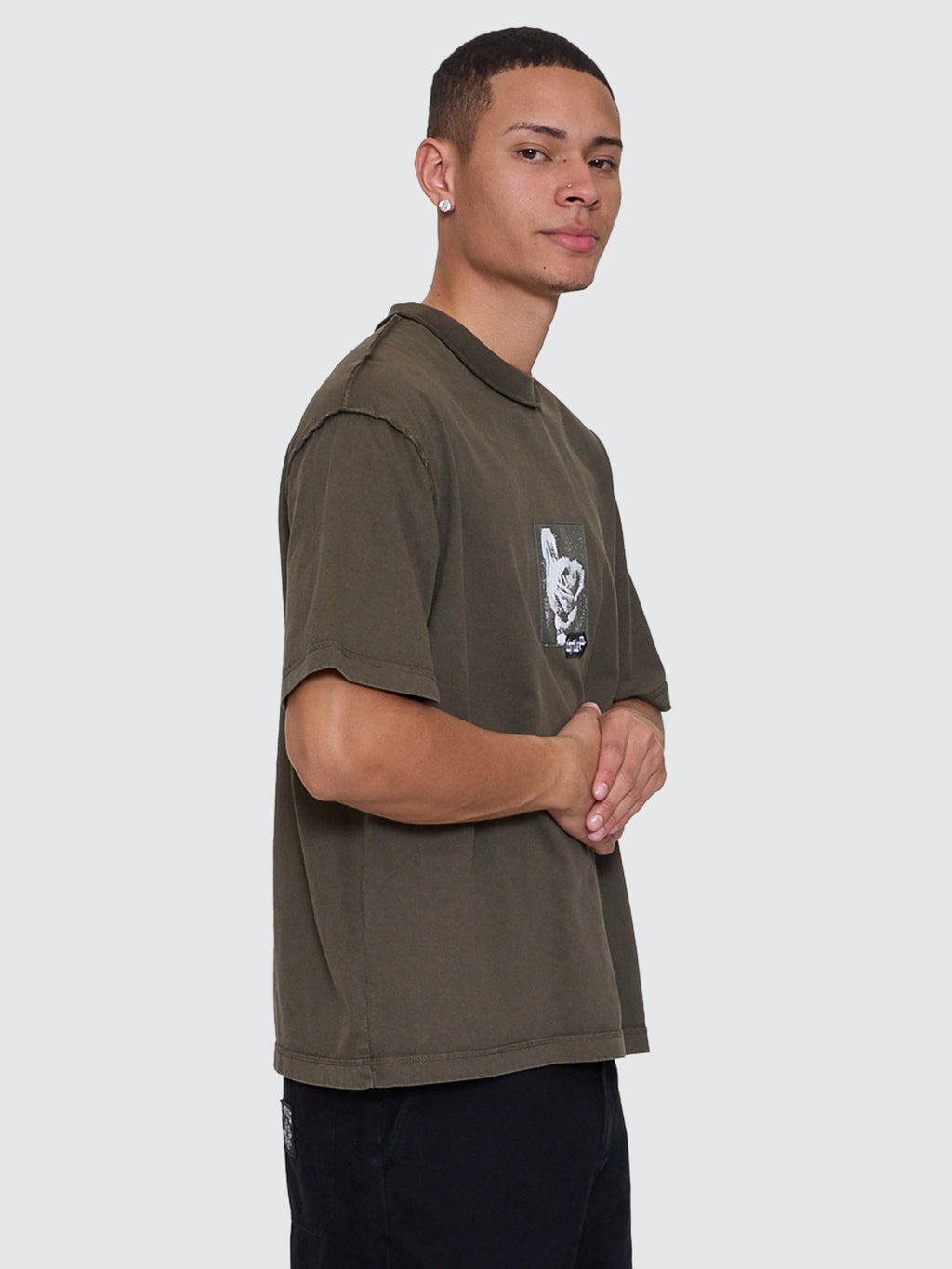 Thrills Co Rose Brigade Box Fit Oversize Cropped Tee - Olive Night in Olive Night