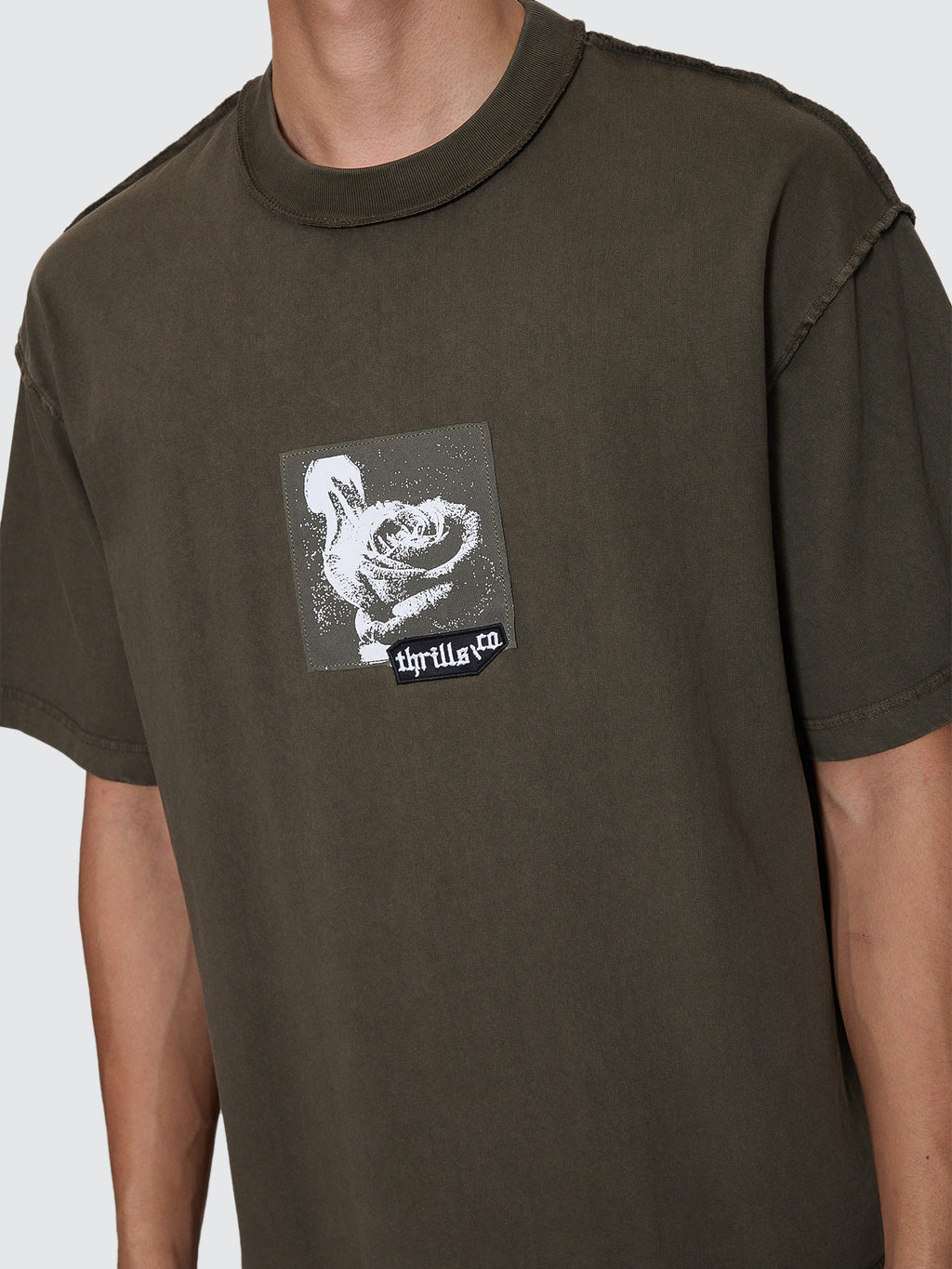 Thrills Co Rose Brigade Box Fit Oversize Cropped Tee - Olive Night in Olive Night