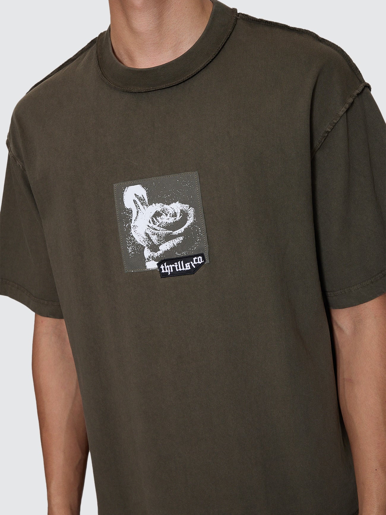 Thrills Co Rose Brigade Box Fit Oversize Cropped Tee - Olive Night in Olive Night