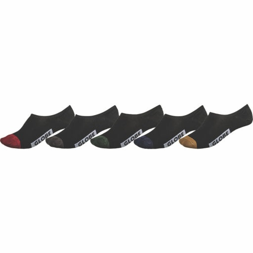 Globe Dip Invisible Sock 5 Pack in BLACK/ASSORTED