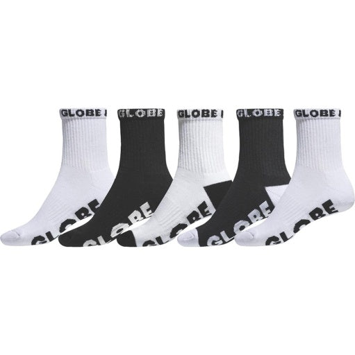 Globe Quarter Sock 5 Pack in BLACK/WHITE