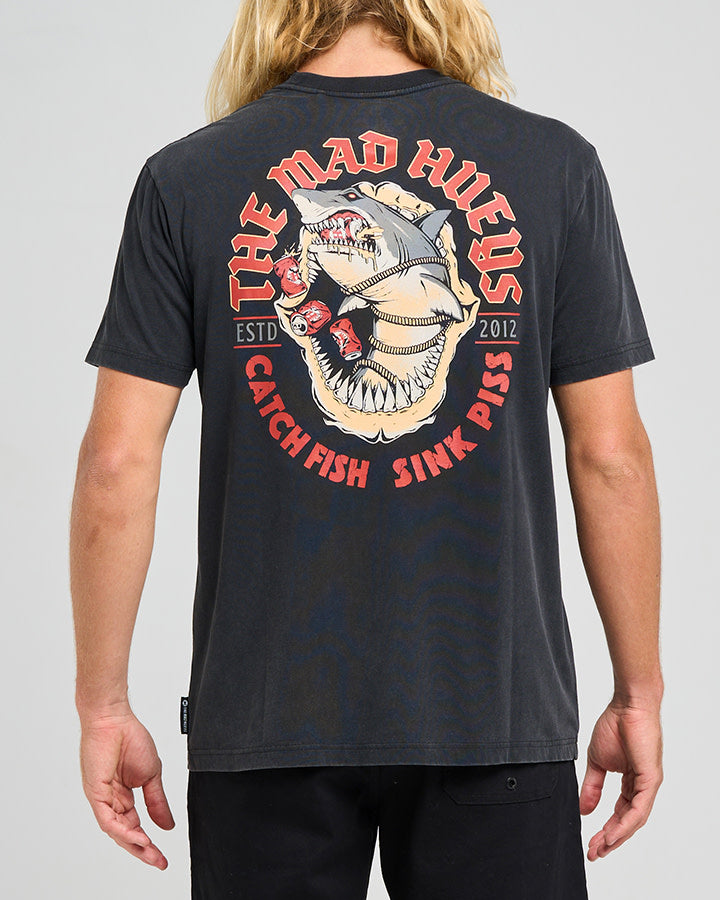The Mad Hueys Shark Tins | Ss Tee - Washed Black in WASHED BLACK