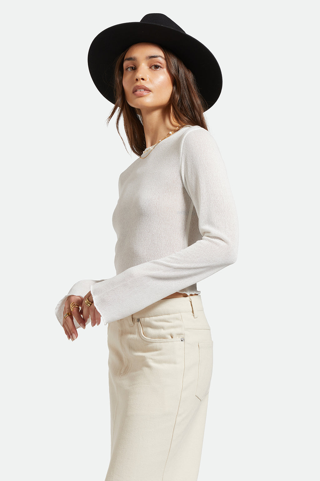 Brixton Sheer Knit Top Long Sleeve in OFF WHITE