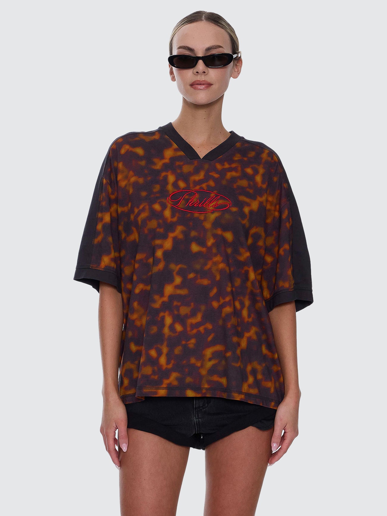 Thrills Co Smokeform V-Neck Oversized Tee - Burnished Gold in Burnished Gold