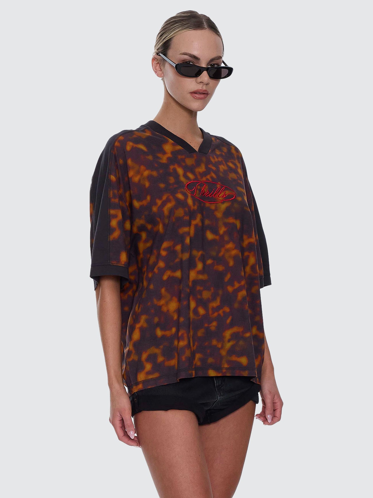 Thrills Co Smokeform V-Neck Oversized Tee - Burnished Gold in Burnished Gold