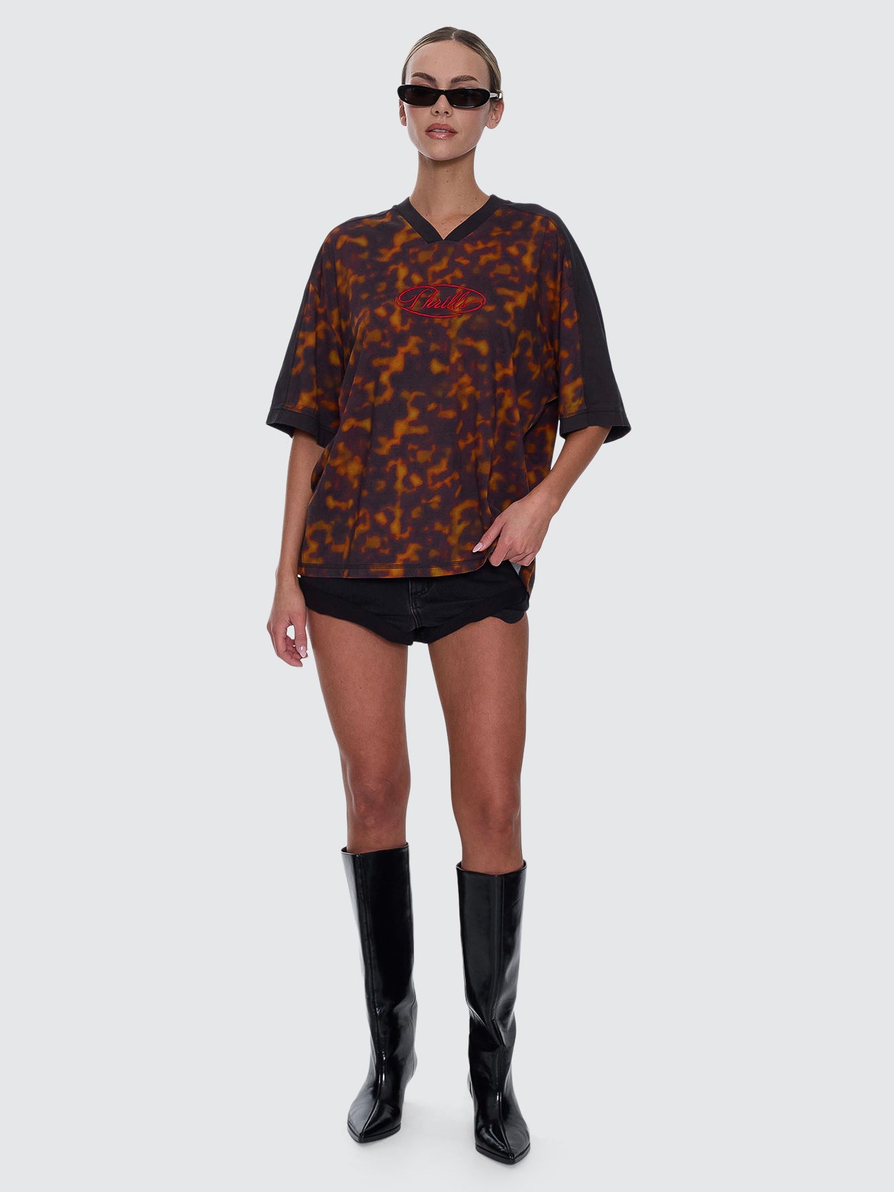 Thrills Co Smokeform V-Neck Oversized Tee - Burnished Gold in Burnished Gold