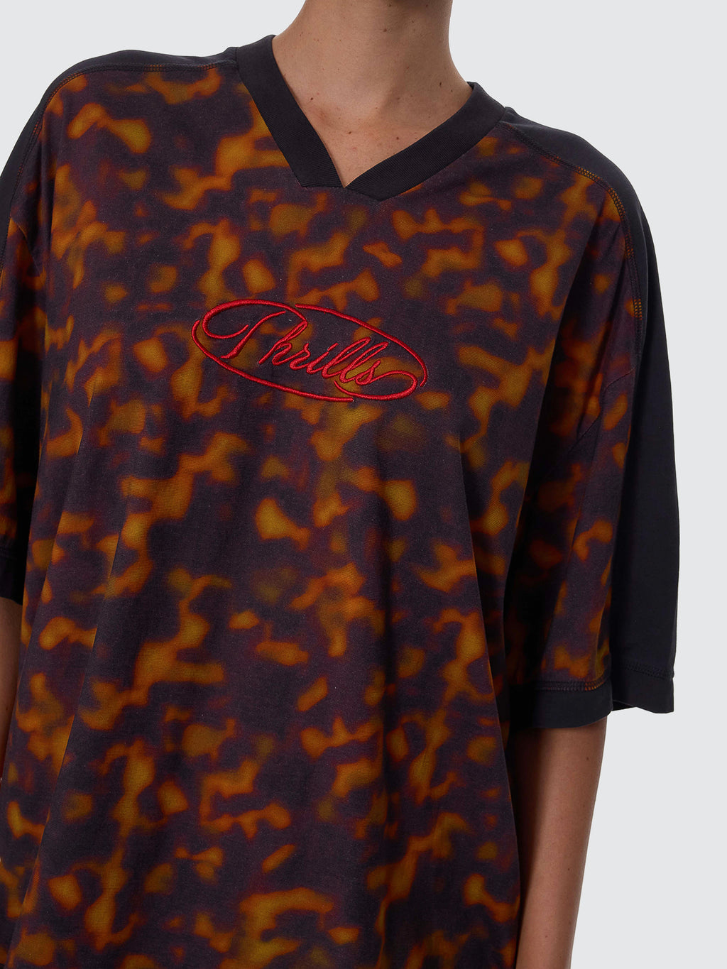 Thrills Co Smokeform V-Neck Oversized Tee - Burnished Gold in Burnished Gold