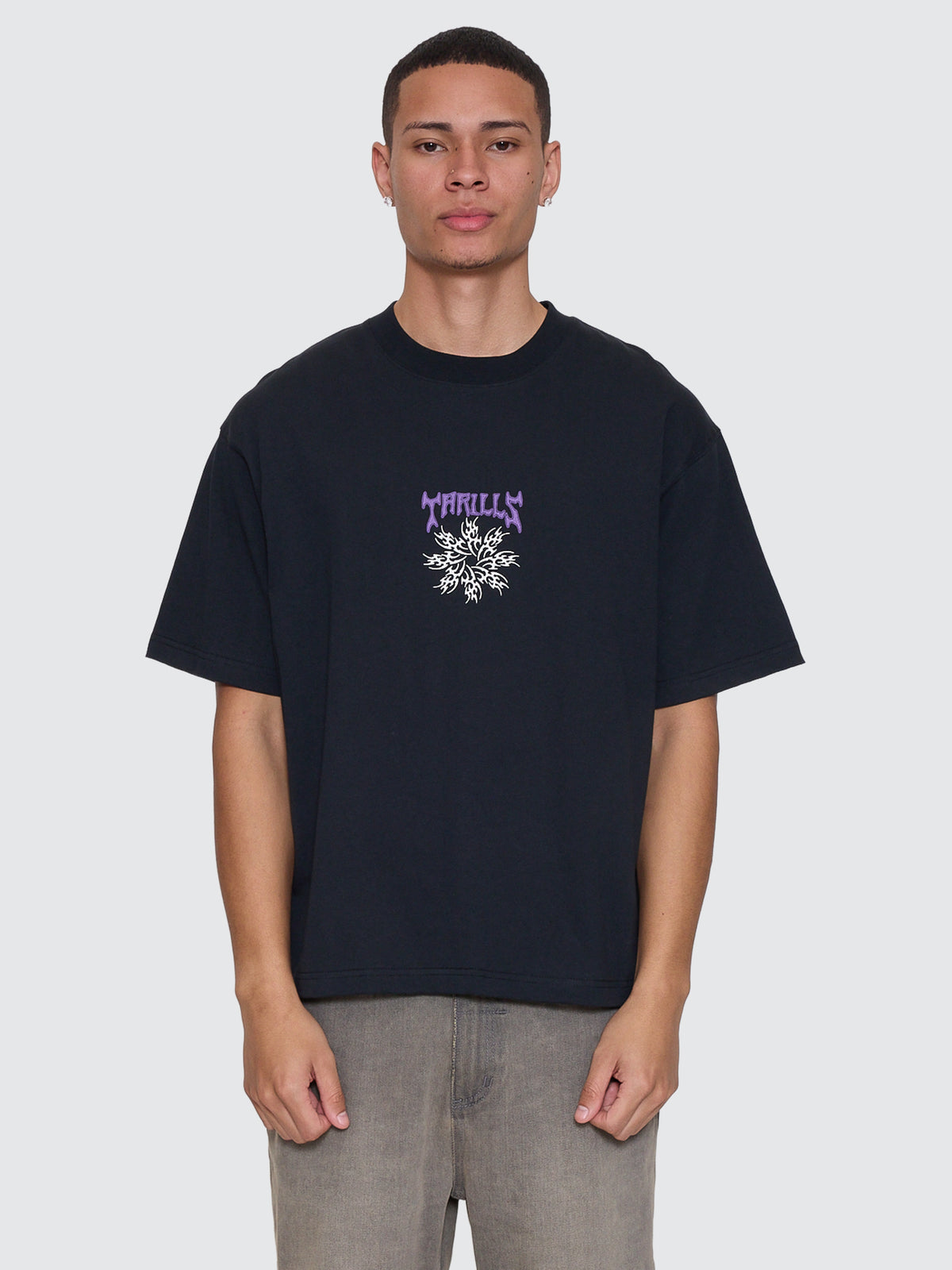 Thrills Co Stagger Box Fit Oversize Cropped Tee - Washed Black – EP SURF