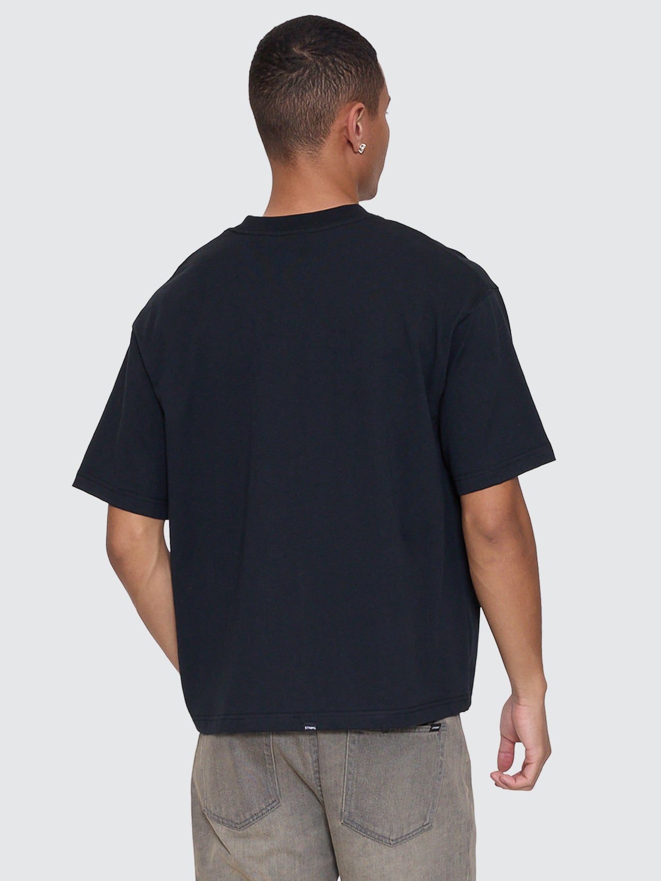 Thrills Co Stagger Box Fit Oversize Cropped Tee - Washed Black in Washed Black