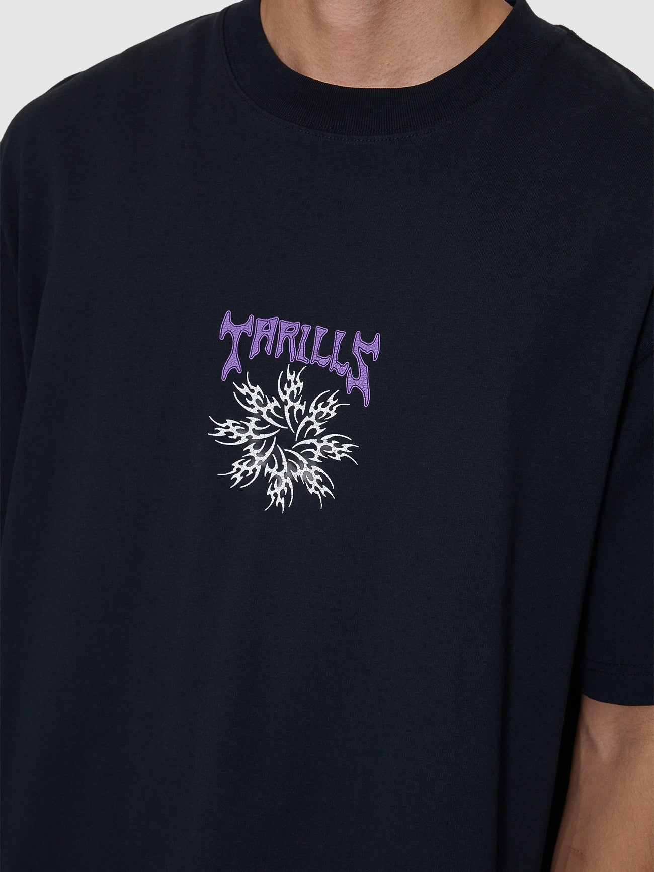 Thrills Co Stagger Box Fit Oversize Cropped Tee - Washed Black in Washed Black