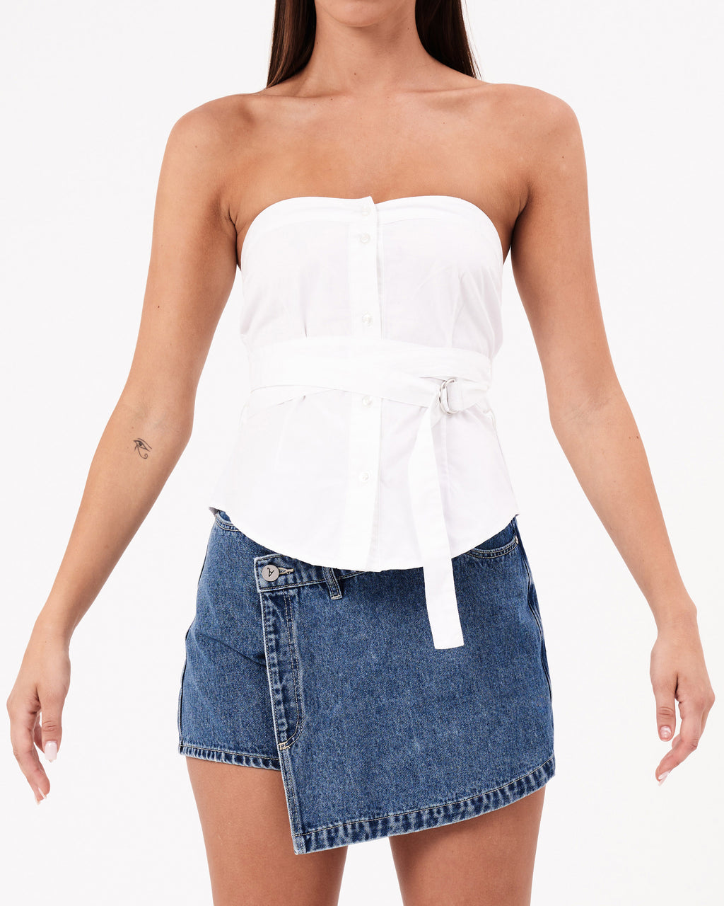 Abrand Jeans Strap Bustier Shirt in WHITE