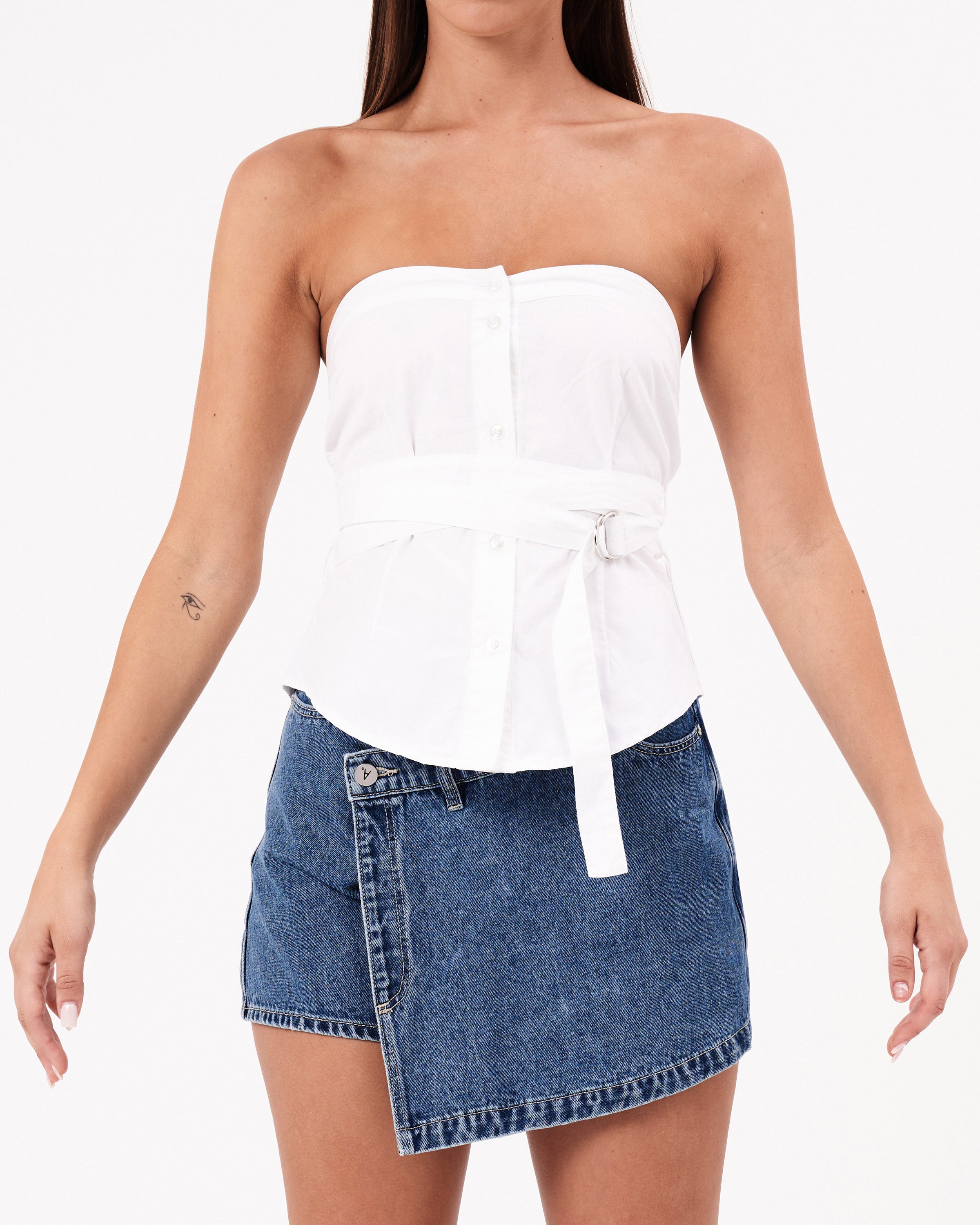 Abrand Jeans Strap Bustier Shirt in WHITE