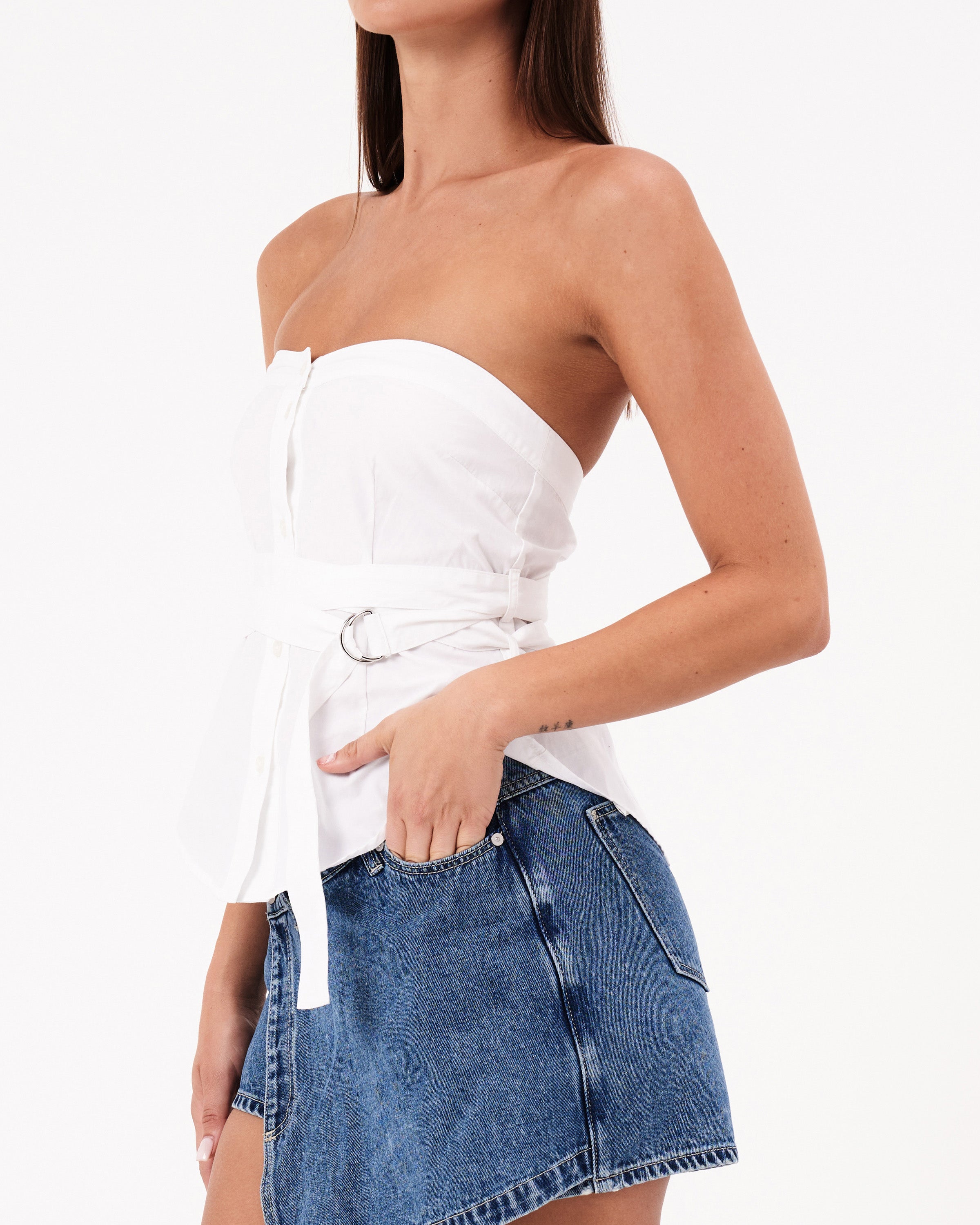 Abrand Jeans Strap Bustier Shirt in WHITE