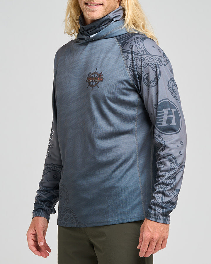 The Mad Hueys The Sea Captain | Upf 50+ Hooded Fishing Jersey - Steel Blue in STEEL BLUE