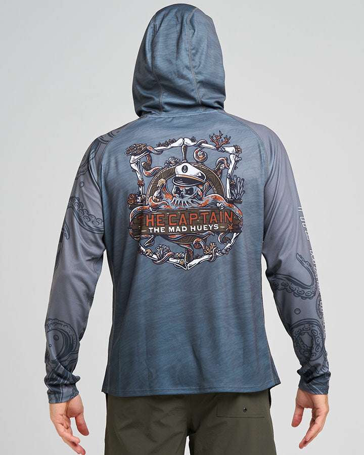 The Mad Hueys The Sea Captain | Upf 50+ Hooded Fishing Jersey - Steel Blue in STEEL BLUE