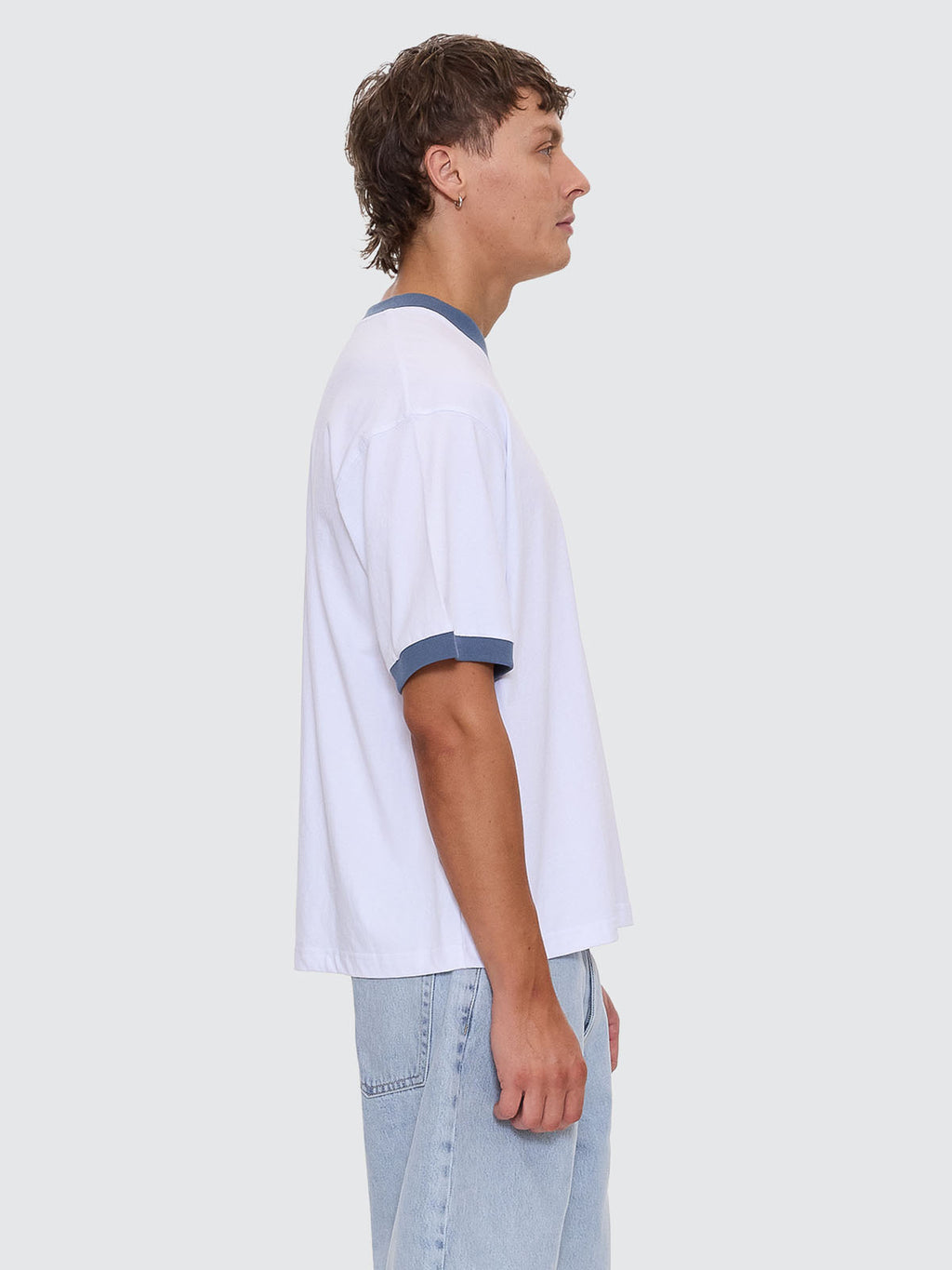 Thrills Co Total Service Box Fit Oversize Cropped Ringer Tee - White in White