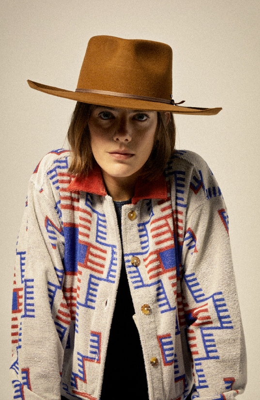 Brixton Trail Terry Cloth Trucker Jack in ELECTRONIC INDIGO PATTERN