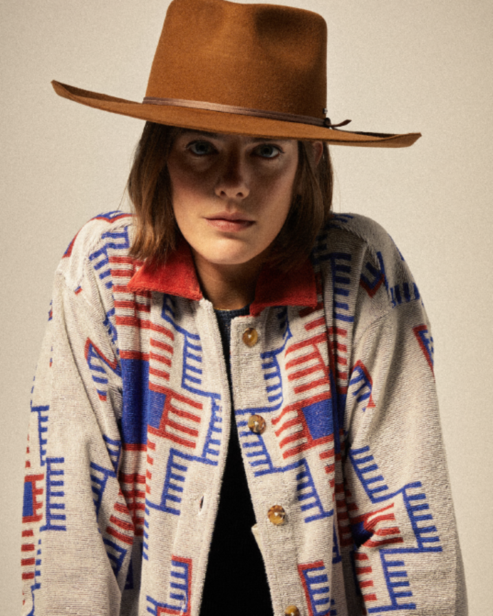 Brixton Trail Terry Cloth Trucker Jack in ELECTRONIC INDIGO PATTERN