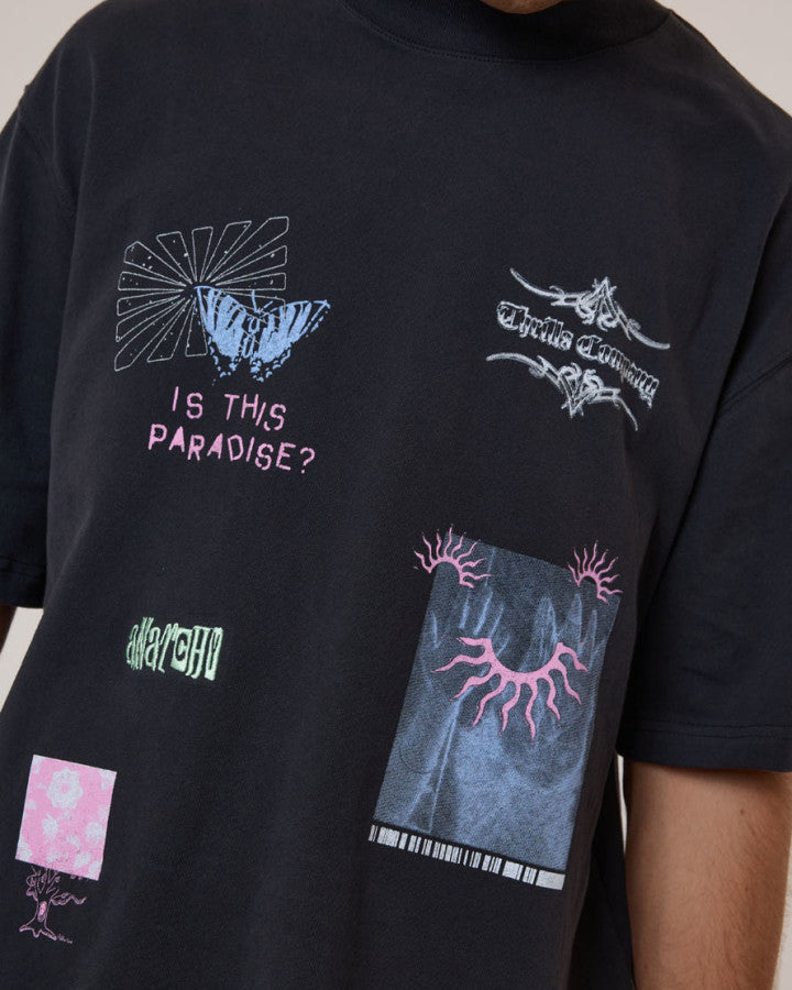 Thrills Transmission Box Fit Oversize Cropped Tee - Washed Black in Washed Black