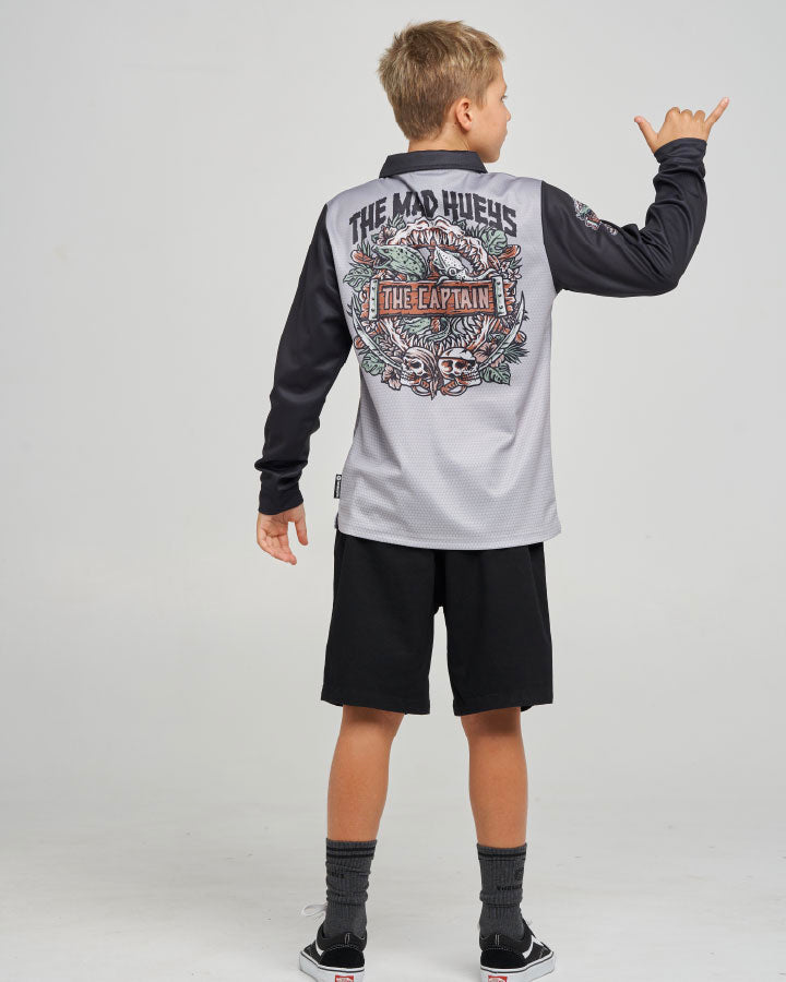 The Mad Hueys Troppo Captain | Youth Upf 50+ Fishing Jersey in SMOKE