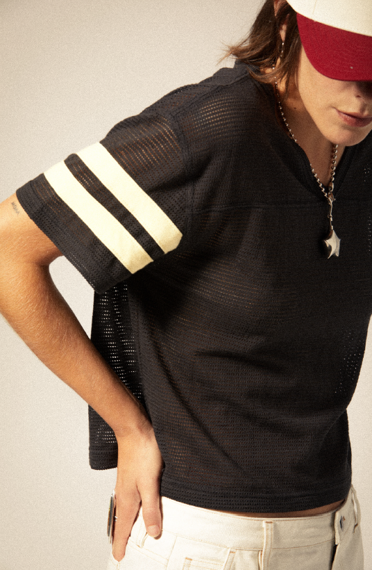 Brixton Varsity Football Mesh Tee in WASHED BLACK