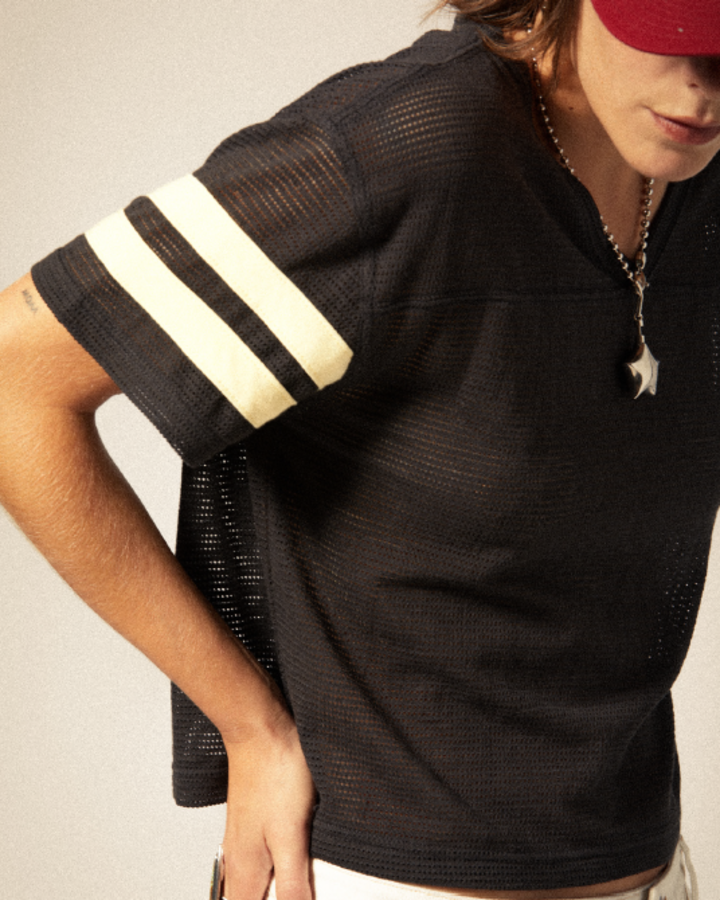 Brixton Varsity Football Mesh Tee in WASHED BLACK
