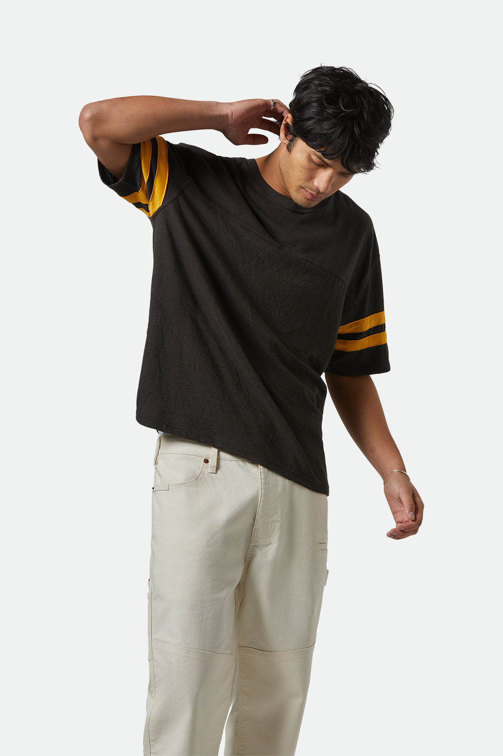 Brixton Vintage Football Mesh Jersey in WASHED BLACK/RAY FLOWER
