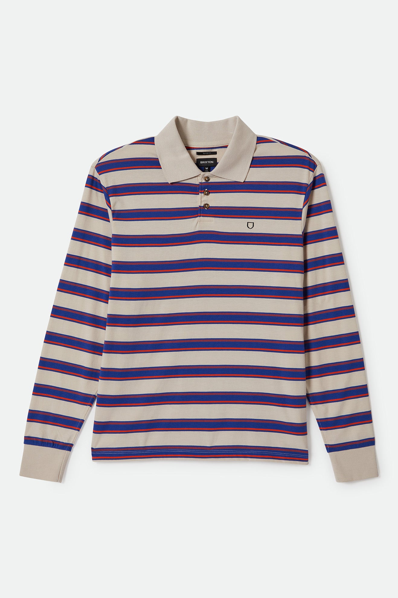 Brixton Vintage Stripe L/S Polo Knit in ELECTRIC BLUE/FLAME/WHITECAP