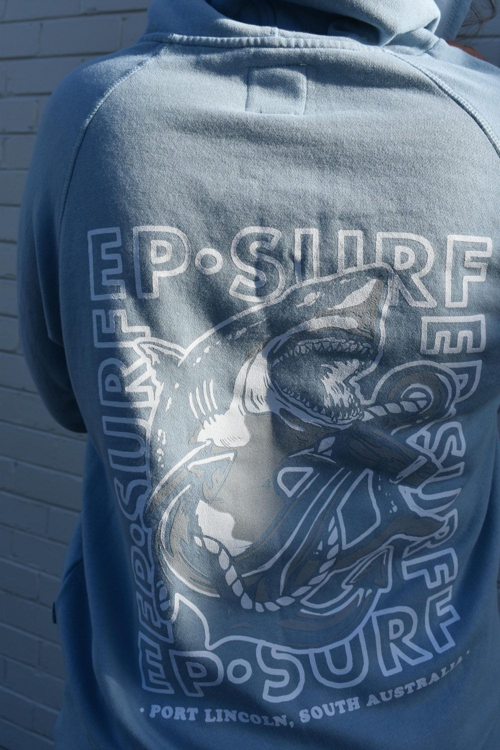 EPHWBSHARK Dusty Blue/white Ep Surf Ep Hoody W Biffy Shark Womens Jumpers & Crews Clothing Clothing